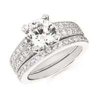 3-1/2cttw Modern Accented Wedding Set in 14 Karat White Gold