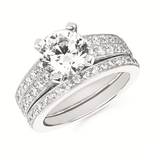 3-1/2cttw Modern Accented Wedding Set in 14 Karat White Gold