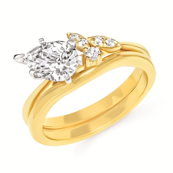 1-1/10cttw Nature Inspired Floral Wedding Set in 14 Karat Yellow Gold