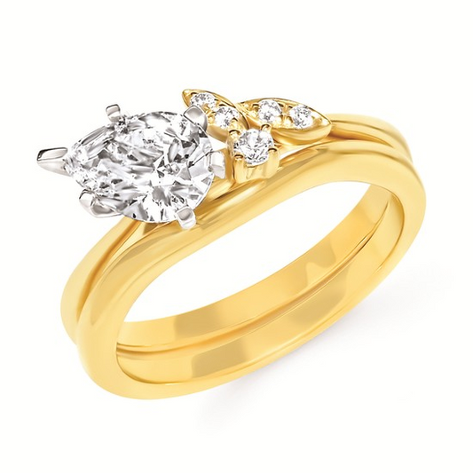 1-1/10cttw Nature Inspired Floral Wedding Set in 14 Karat Yellow Gold