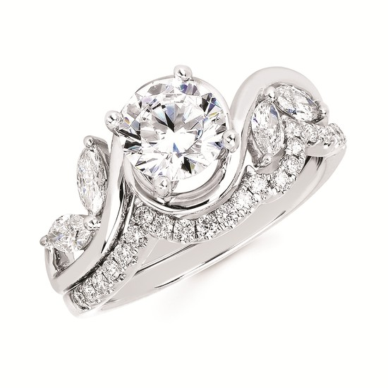1-5/8cttw Nature Inspired Bypass Wedding Set in 14 Karat White Gold