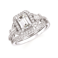 1-3/8cttw Vintage Inspired Halo Wedding Set in 14 Karat White Gold