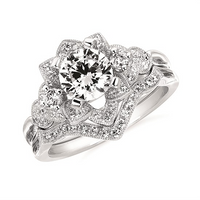 1-3/4 cttw Vintage Inspired Floral Halo Wedding Set in 14 Karat White Gold