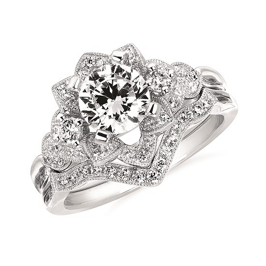 1-3/4 cttw Vintage Inspired Floral Halo Wedding Set in 14 Karat White Gold