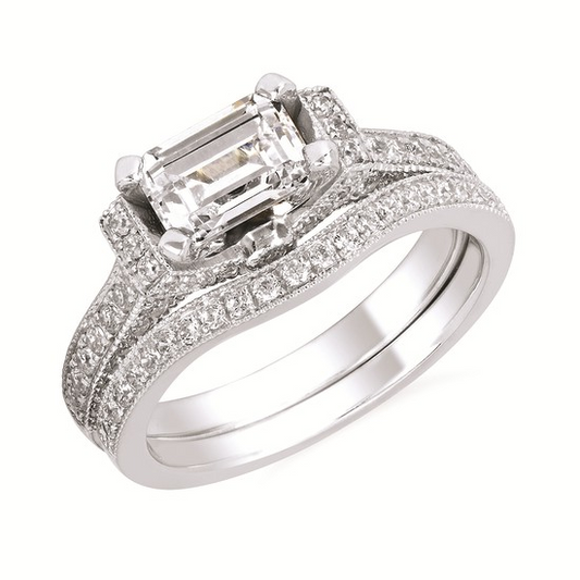 1-5/8cttw Vintage Inspired Cathedral Wedding Set in 14 Karat White Gold