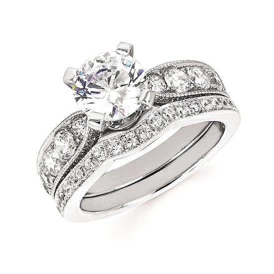2-3/4 cttw Vintage Inspired Accented Wedding Set in 14 Karat White Gold