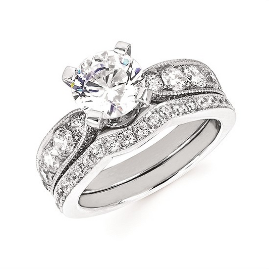 2-3/4 cttw Vintage Inspired Accented Wedding Set in 14 Karat White Gold