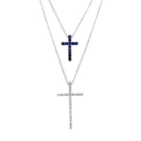 Sapphires Religious Cross Necklace in 10 Karat White Gold