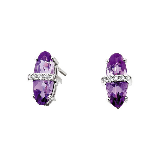 Amethysts Modern Stud Earrings in 14 Karat White Gold