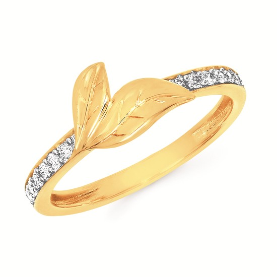 1/8cttw Nature Inspired Floral Fashion Ring in 14 Karat Yellow Gold