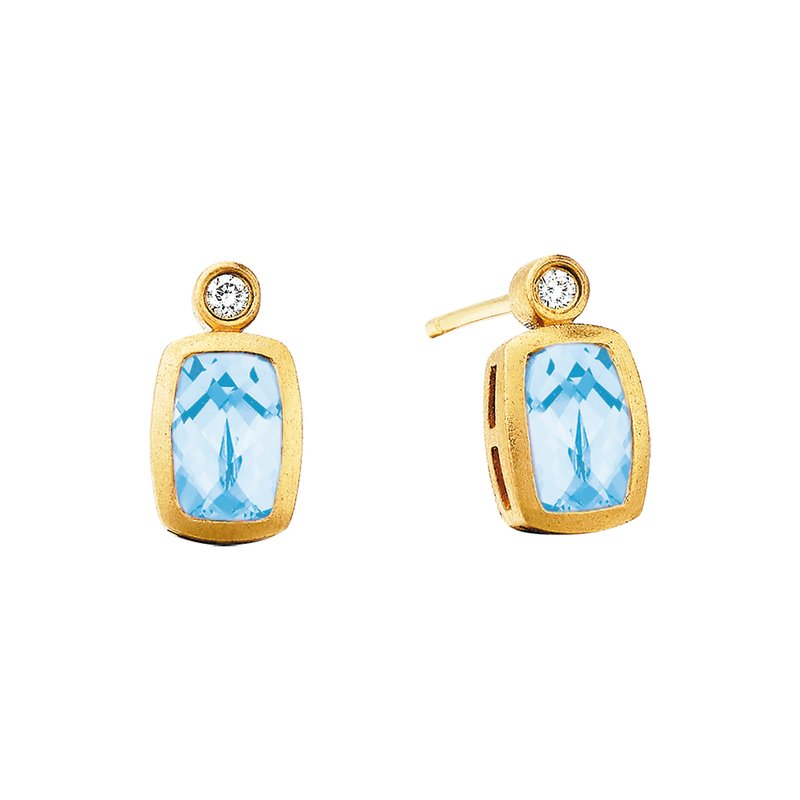 Aquamarines Modern Stud Earrings in 10 Karat Yellow Gold