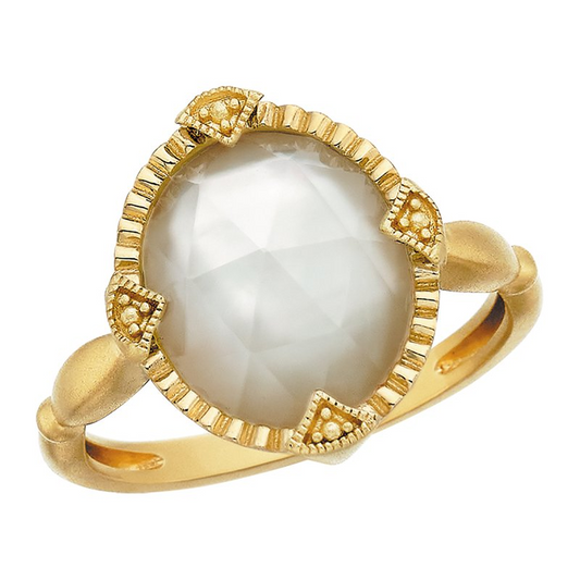 Mother Of Pearl Vintage Inspired Satin Finish Ring in 14 Karat Yellow Gold