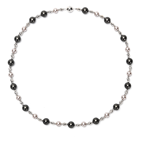 Pearls and Pearls Black Pearl, Grey Shell Pearl, and Sterling Silver Bead Strand