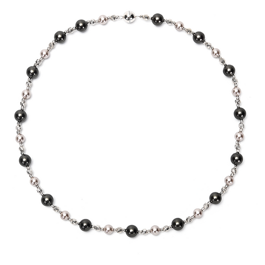 Pearls and Pearls Black Pearl, Grey Shell Pearl, and Sterling Silver Bead Strand