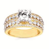 2-1/5cttw Modern Accented Wedding Set in 14 Karat Yellow and White Gold