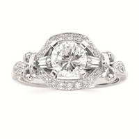 1-1/2 cttw Vintage Inspired Halo Wedding Set in 14 Karat White Gold