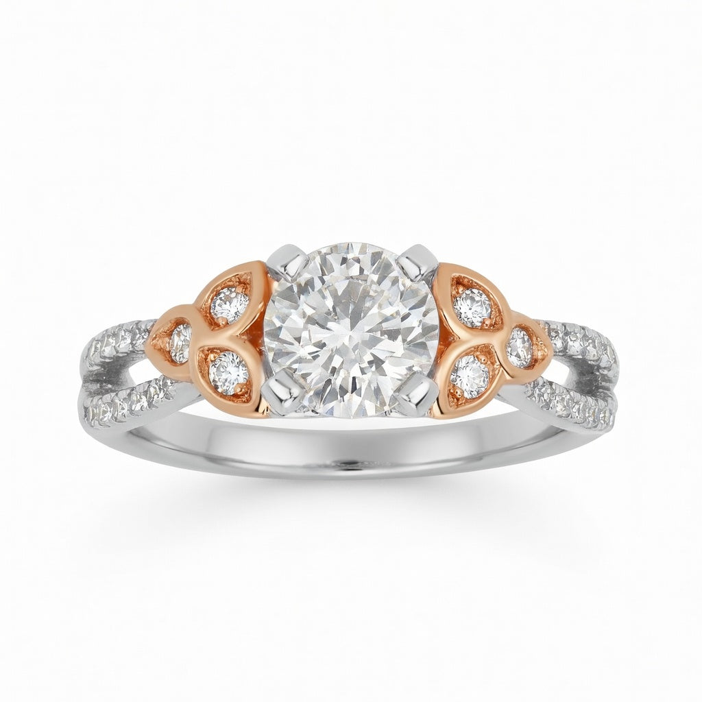 1-1/4cttw Modern Woven Wedding Set in 14 Karat White and Rose Gold