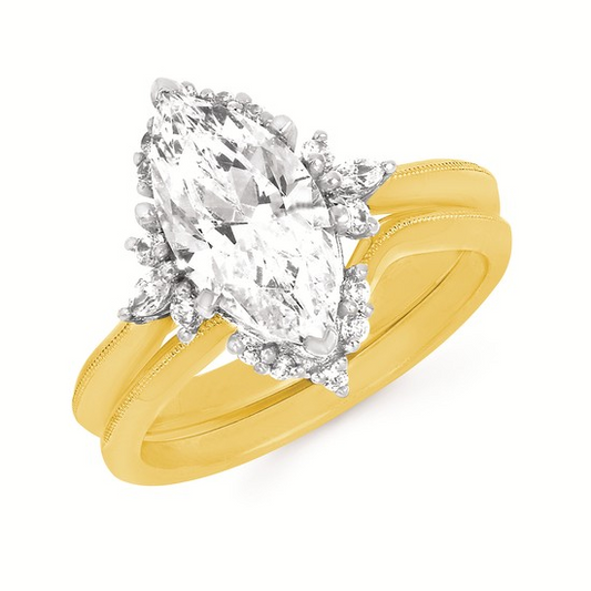 2-1/4 cttw Modern Accented Wedding Set in 14 Karat Yellow and White Gold