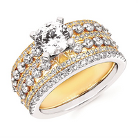 2-1/5cttw Modern Accented Wedding Set in 14 Karat Yellow and White Gold