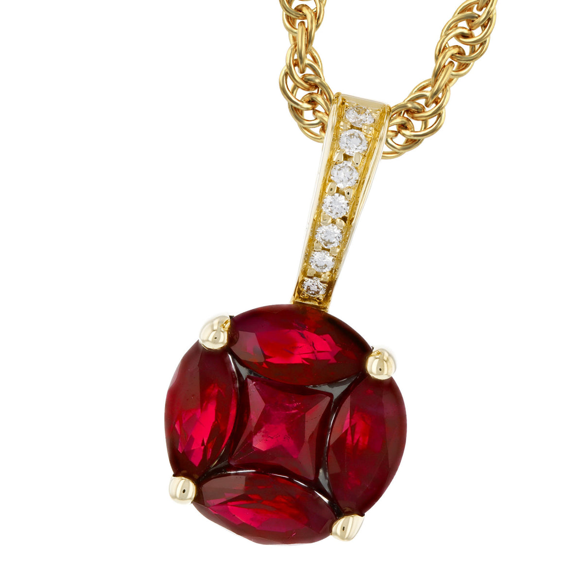 Rubies Modern Pendant in 14 Karat Yellow Gold