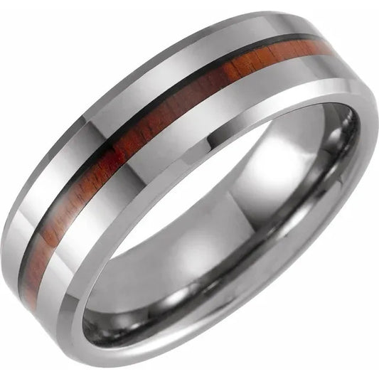 Tungsten beveled edge band with Acacia wood