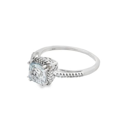 cushion Aquamarine Halo Ring