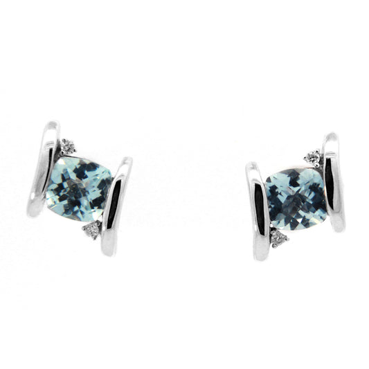 cushion Aquamarine Stud Earrings