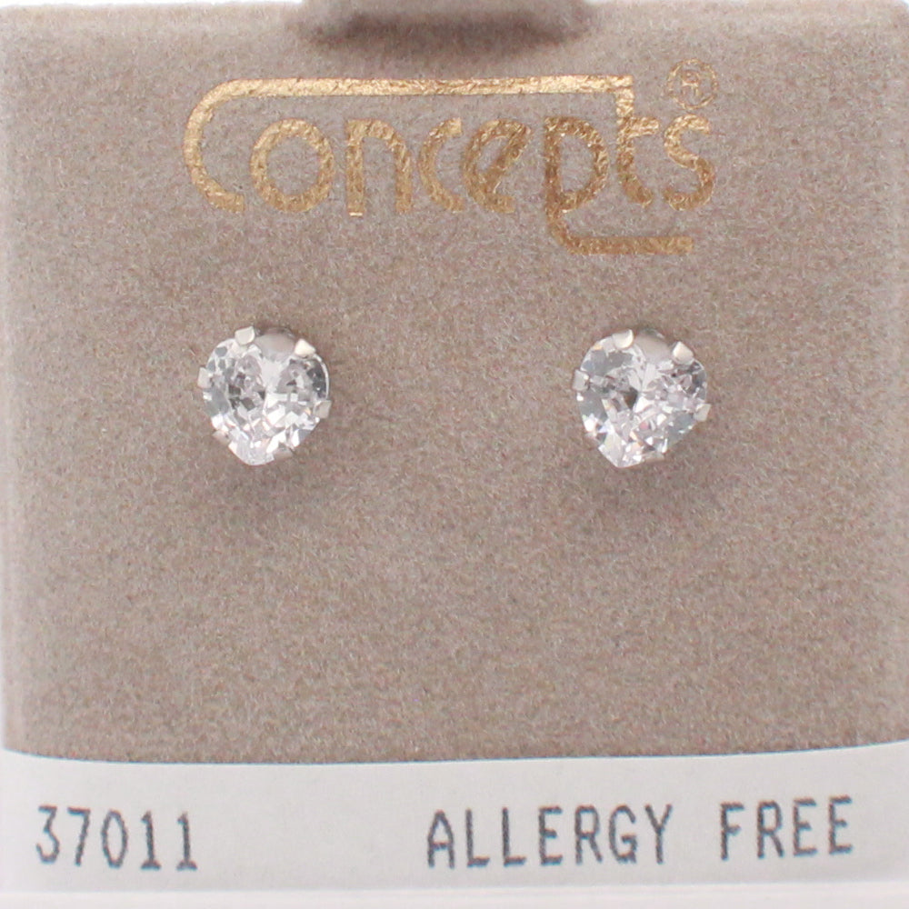 Surgical Stainless Steel White Heart Cubic Zirconium Stud