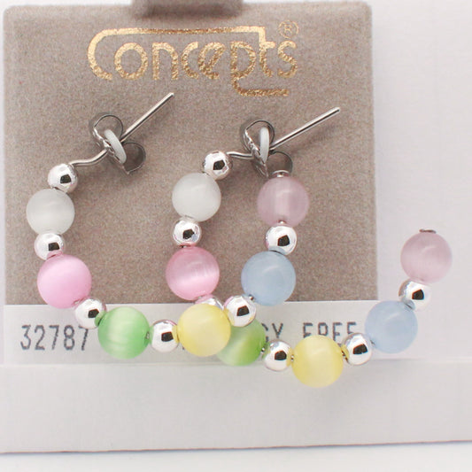 Surgical Stainless Steel Multi+AC0-colored Beaded Hoop