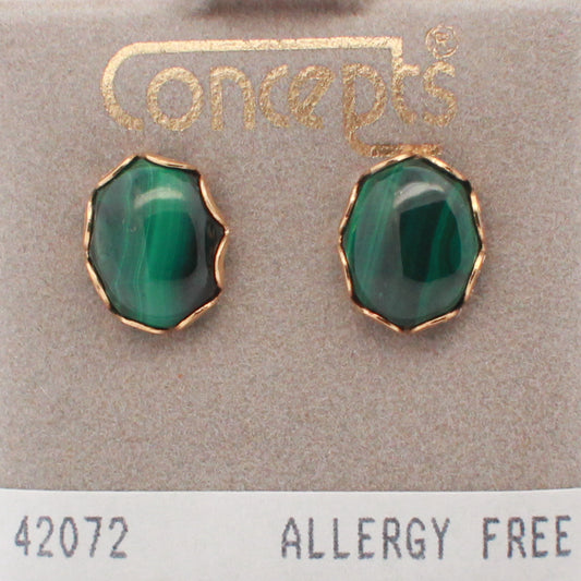 24K Gold Plated Surgical Stainless Steel Malachite Stud