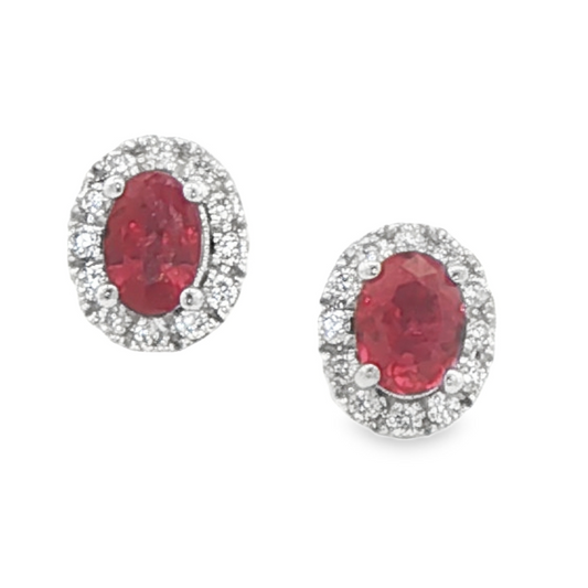 Oval Rubies Halo Earrings