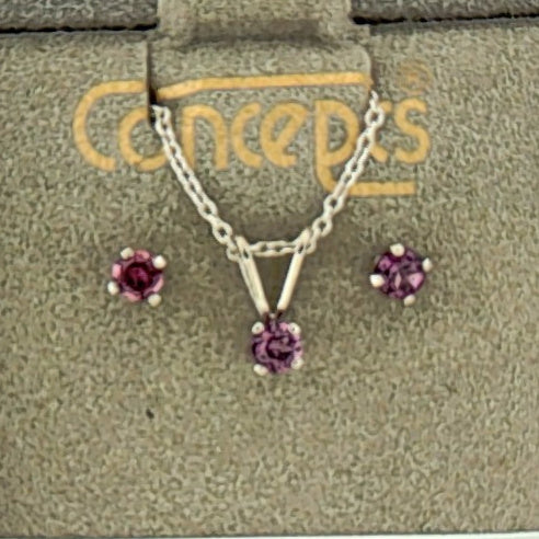 Surgical Stainless Steel Rhodolite Garnet Pendant With Matching Stud