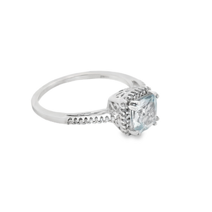 cushion Aquamarine Halo Ring