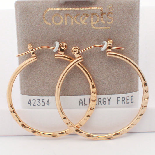 24K Gold Plated Surgical Stainless Steel Hammered Hoop