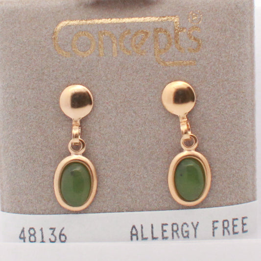 24K Gold Plated Surgical Stainless Steel Jade Dangle