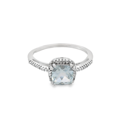 cushion Aquamarine Halo Ring