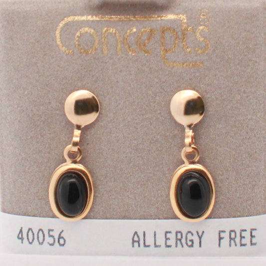 24K Gold Plated Surgical Stainless Steel Oval Onyx Dangle