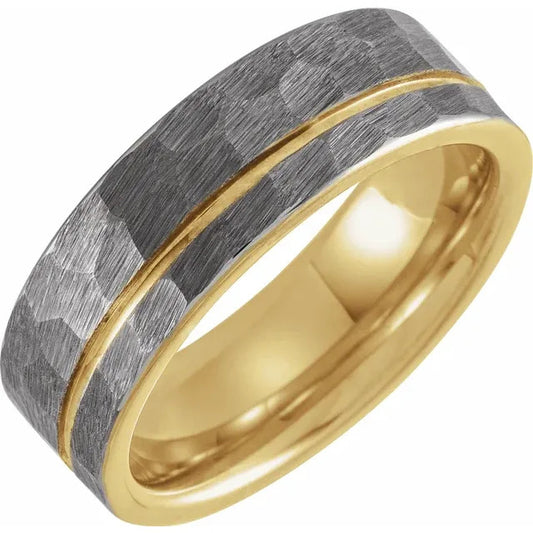 Tungsten 18k yellow gold PVD and offset groove