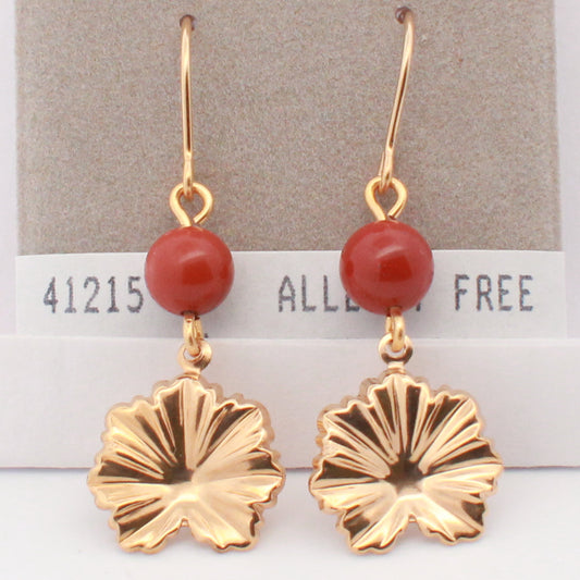 24K Gold Plated Surgical Stainless Steel Red Jasper Dangle