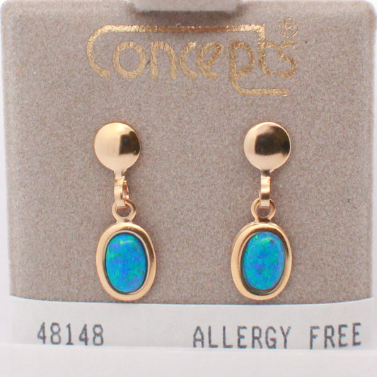 24K Gold Plated Surgical Stainless Steel Simulated Opal Dangle Dangle