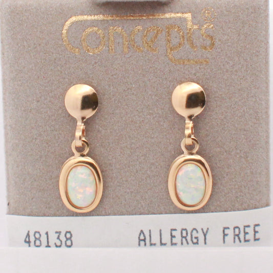 24K Gold Plated Surgical Stainless Steel Simulated Opal Dangle