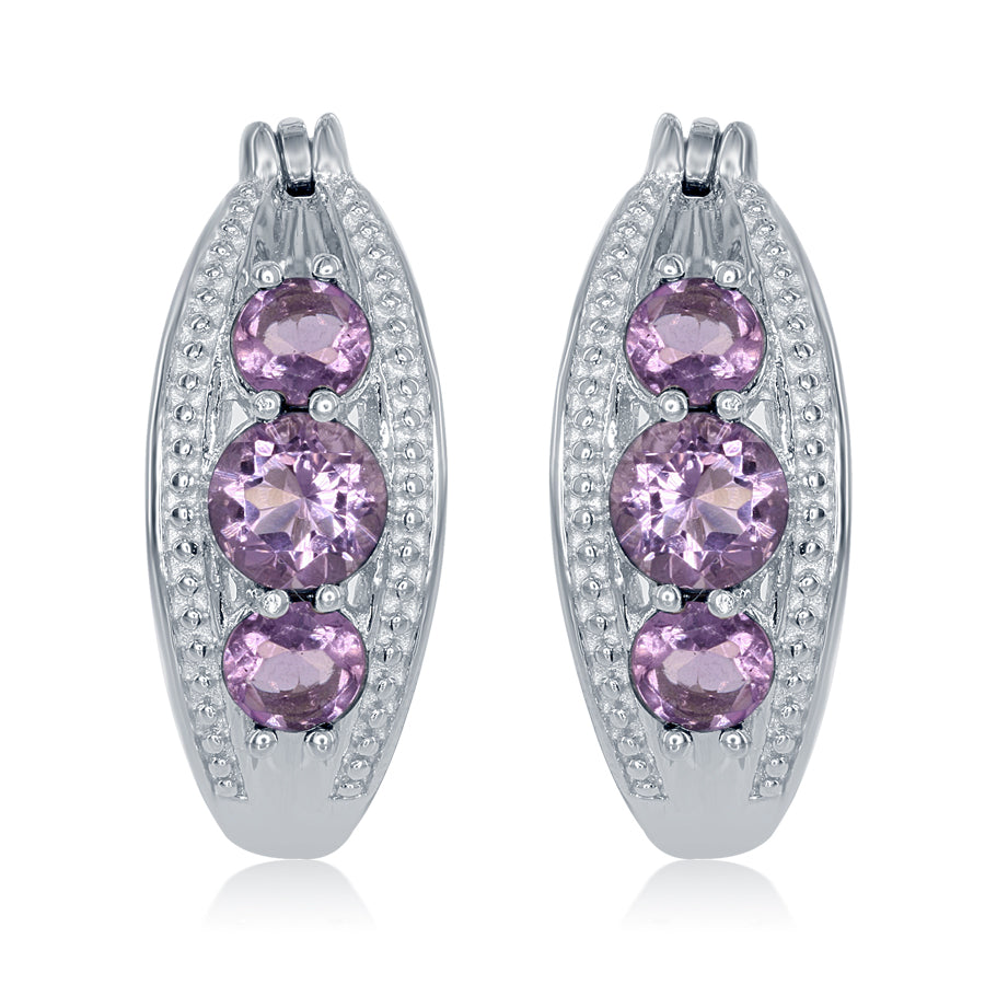 Round Amethysts Hoop Earrings