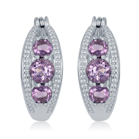 Round Amethysts Hoop Earrings