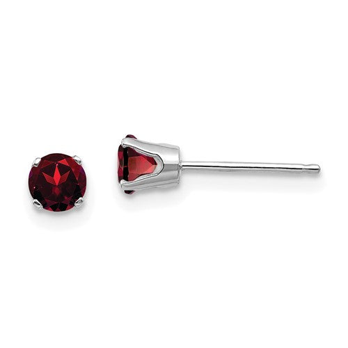 Garnet Classic Stud Earrings in 14 Karat White Gold