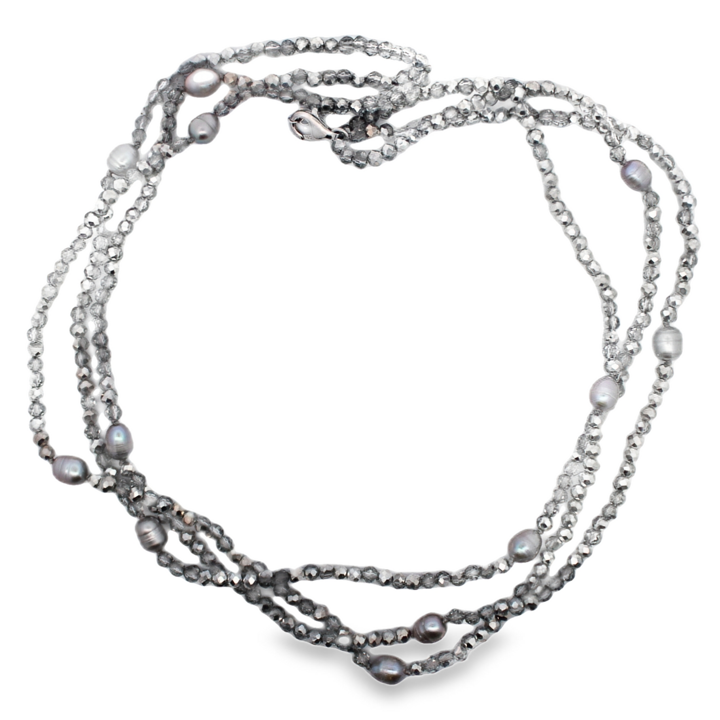 Pearls and Crystal Bead Three-Strand Necklace
