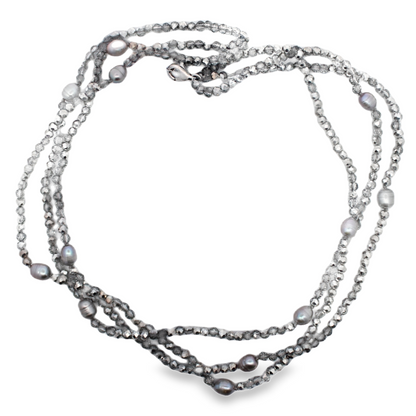 Pearls and Crystal Bead Three-Strand Necklace