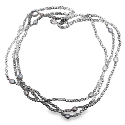 Pearls and Crystal Bead Three-Strand Necklace