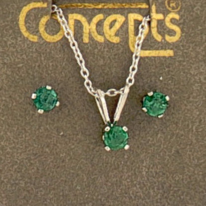 Sterling Silver (925) Emerald Pendant With Matching Stud