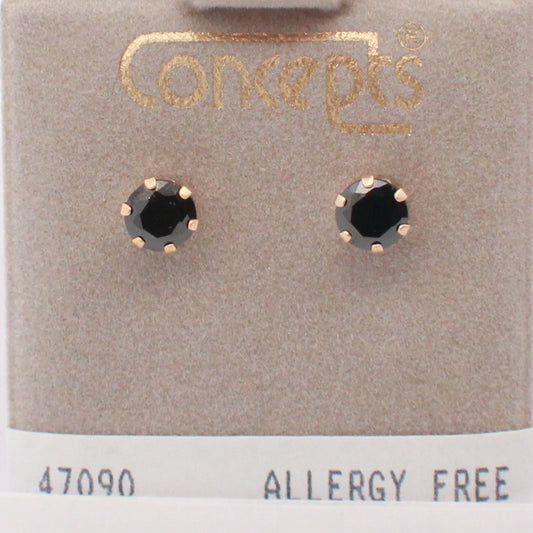 24K Gold Plated Surgical Stainless Steel Black CZ Stud