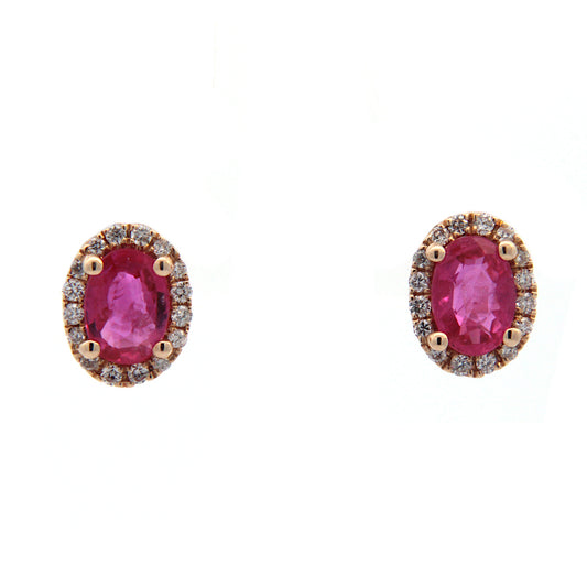 Oval Rubies Halo Earrings